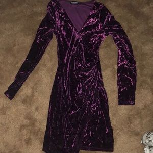 Long sleeve maroon velvet dress